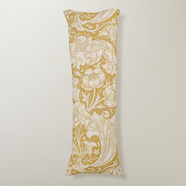 Coussins Longs Bouton de célibataire en or de William Morris Flor (Devant (Vertical))