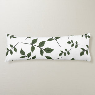 Coussins Longs Branches de feuillage avec Feuilles verts en blanc