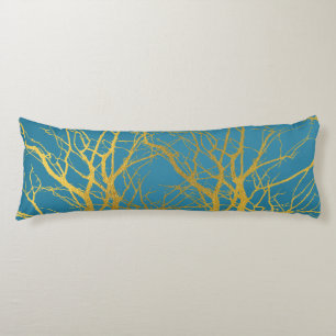 Coussins Longs Branches Gold Tree Motif Arrière - plan bleu