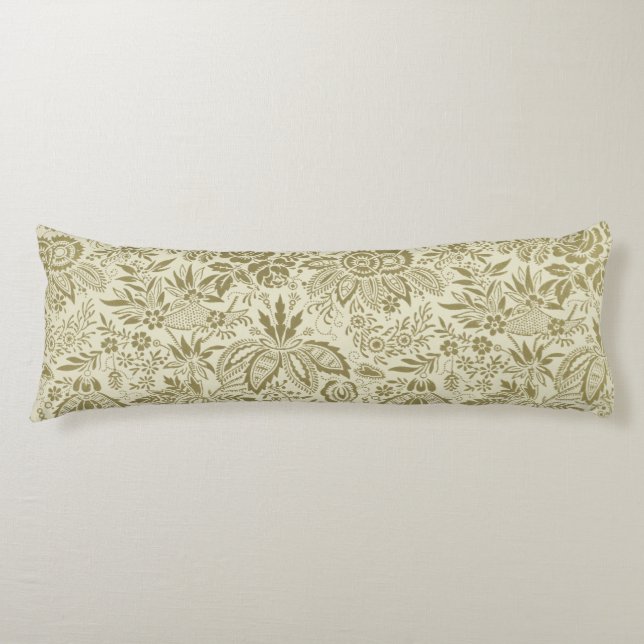 Coussins Longs Brocade Botanique Toile Florale Motif Vert Sauge (Devant)