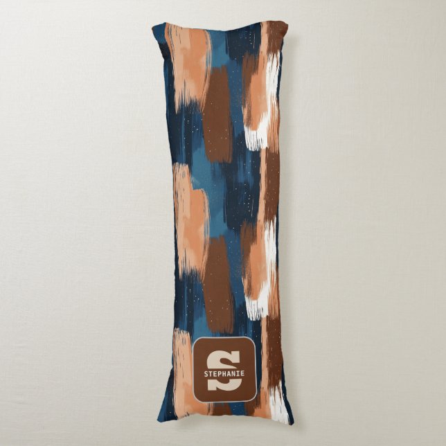 Coussins Longs Brosses Abstraites en bleu, blanc et Brown (Devant (Vertical))