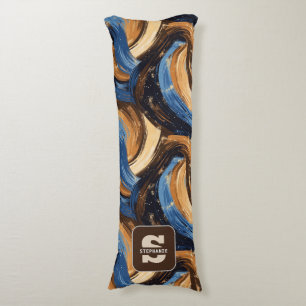 Coussins Longs Brosses Abstraites en bleu et Brown