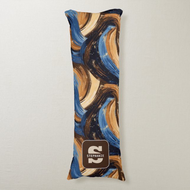 Coussins Longs Brosses Abstraites en bleu et Brown (Devant (Vertical))