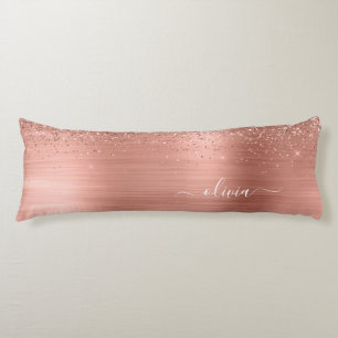 Coussins Longs Brushed metal rose Gold Pink Glitter Monogram