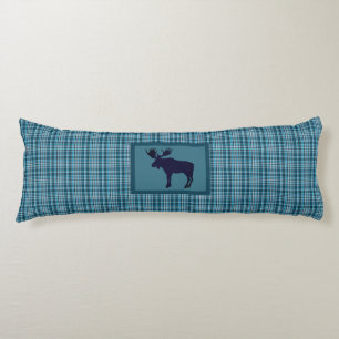 Coussins Longs Bull Moose debout Pose bleu Tartan Plaid