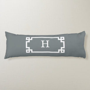 Coussins Longs Cadre Clé Grecque Blanc Charbon #2 Monogramme Init