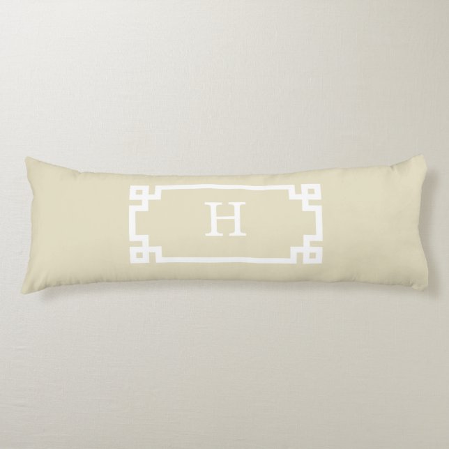 Coussins Longs Cadre grec clé beige blanc #2 Monogramme initial (Devant)