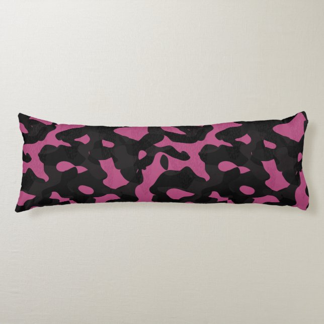Coussins Longs Camouflage abstrait rose et noir texturé (Devant)