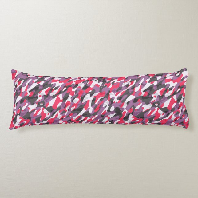 Coussins Longs Camouflage abstrait rose vif, violet et noir (Devant)