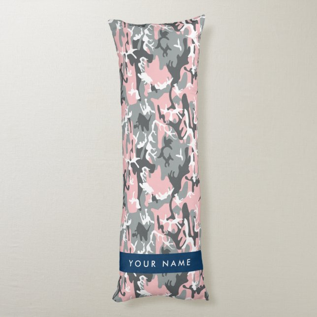 Coussins Longs Camouflage rose et gris Votre nom Personnalisez (Dos (Vertical))