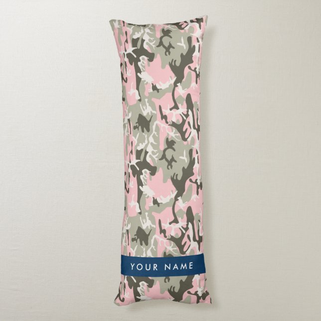 Coussins Longs Camouflage rose et vert Votre nom Personnalisez (Dos (Vertical))