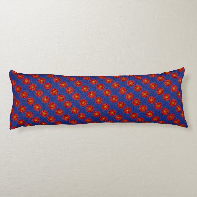 Coussins Longs Canard sur fond bleu avec kaléidoscope rouge (Dos)