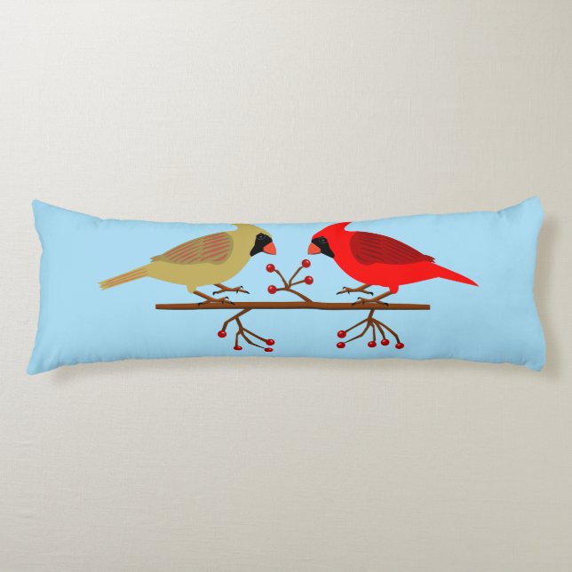 Coussins Longs Cardinaux de Noël mignons et baies rouges (Devant)