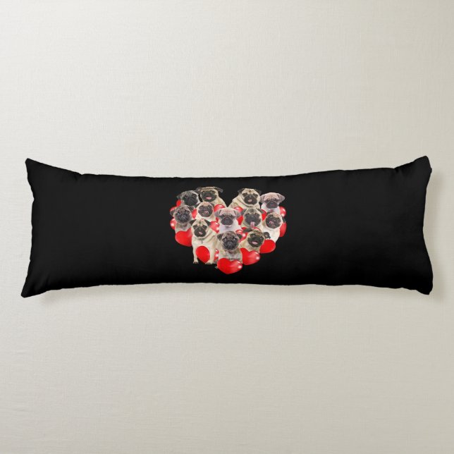 Coussins Longs Carlin de jour de la Saint Valentin Chien Coeur Ch (Devant)