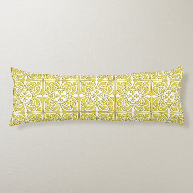 Coussins Longs Carreau marocain - jaune moutarde et blanc (Devant)