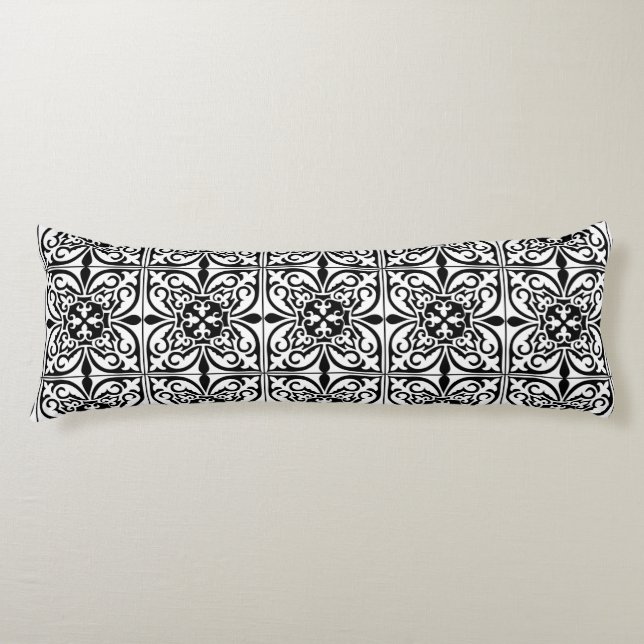 Coussins Longs Carreau marocain - noir sur fond blanc (Devant)