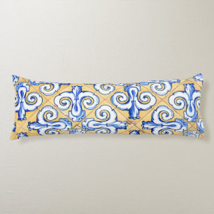 Coussins Longs Carreaux espagnols - Azulejo Bleu, Jaune et Blanc