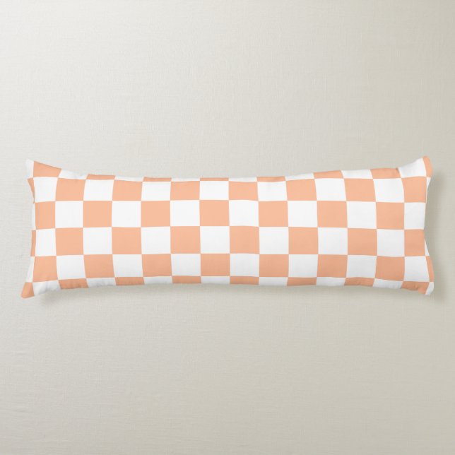 Coussins Longs Carrés à carreaux pêche orange blanc géométrique (Devant)