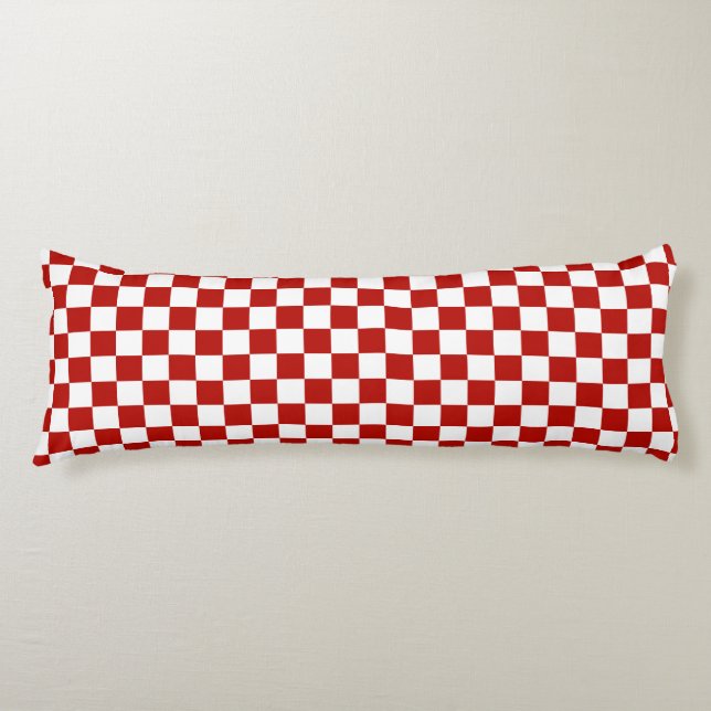 Coussins Longs Carrés à carreaux rouges blancs géométrique rétro (Devant)