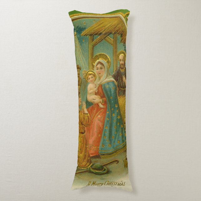Coussins Longs Carte de Noël de la Nativité de l'ère édouardienne (Devant (Vertical))