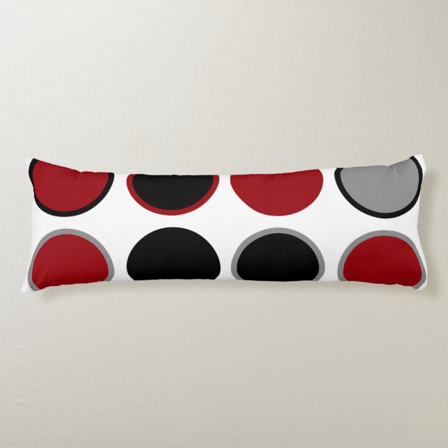 Coussins Longs Cercles rouges, noirs et gris (Devant)