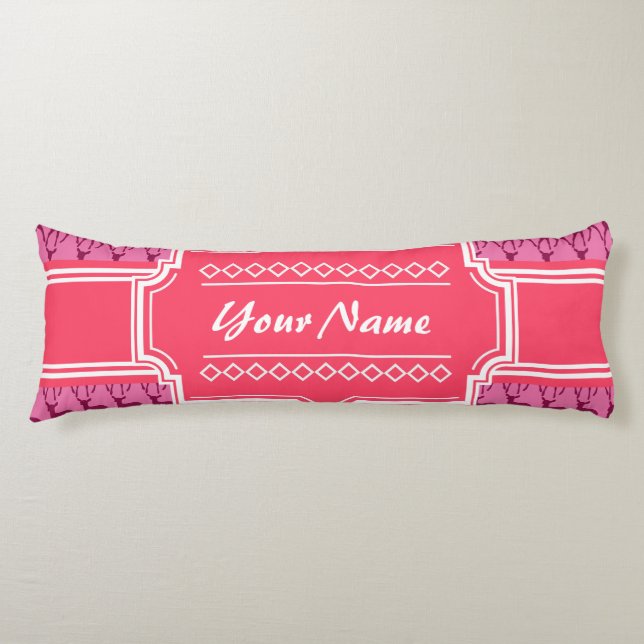 Coussins Longs Cerf rose chaud, Nom personnalisé | N1 (Devant)