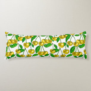 Coussins Longs Cerises jaunes sur blanc