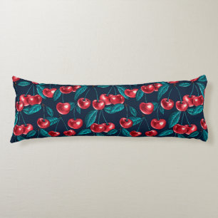 Coussins Longs Cerises rouges sur fond bleu foncé