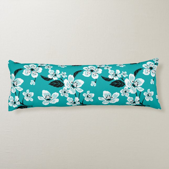 COUSSINS LONGS CERISIER EN FLEURS - SAKURA (TURQUOISE) (Dos)