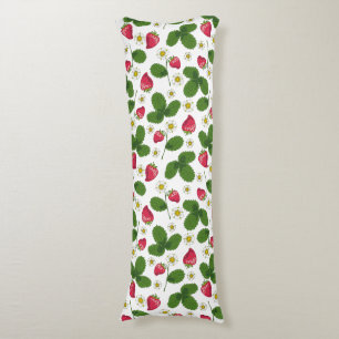Coussins Longs Champs de fraises en blanc