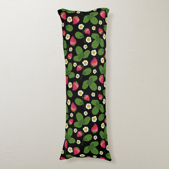 Coussins Longs Champs de fraises en noir (Devant (Vertical))
