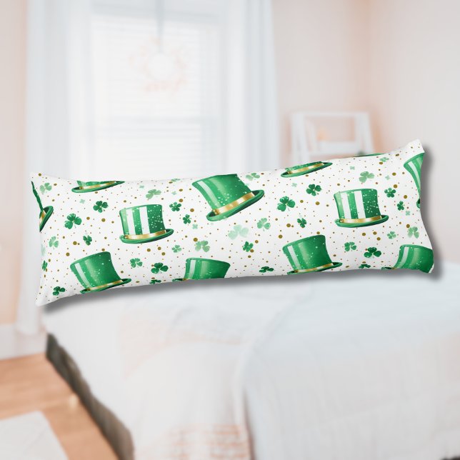 Coussins Longs Chapeaux verts dorés de luxe et trèfles blancs (Créateur téléchargé)