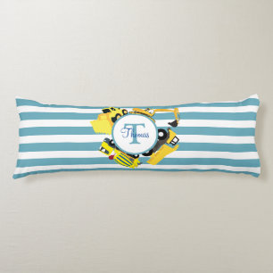 Coussins Longs Chariots de construction Bleu rayures Monogramme