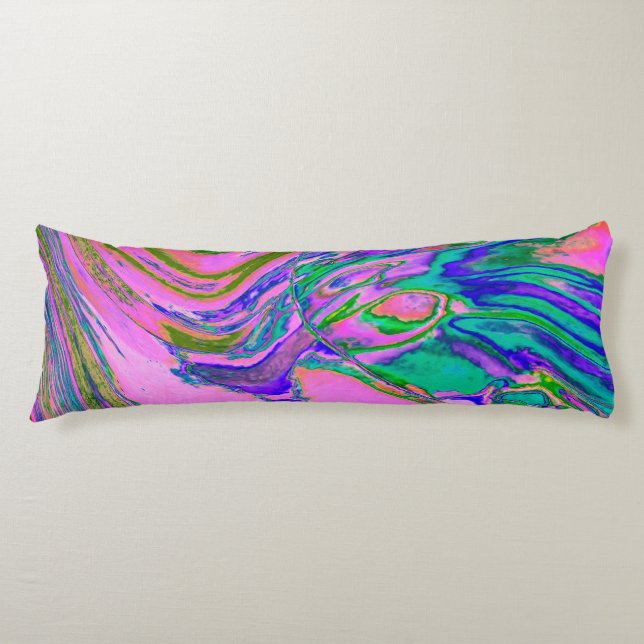 Coussins Longs Charteuse Abstraite et Rose Chaud Groovy Rétro (Devant)