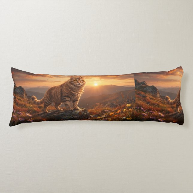 Coussins Longs Chat Fantastique Majestueux – Un coucher de soleil (Devant)
