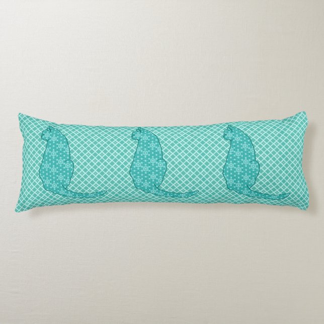 Coussins Longs Chat japonais - Kimono turquoise (Devant)