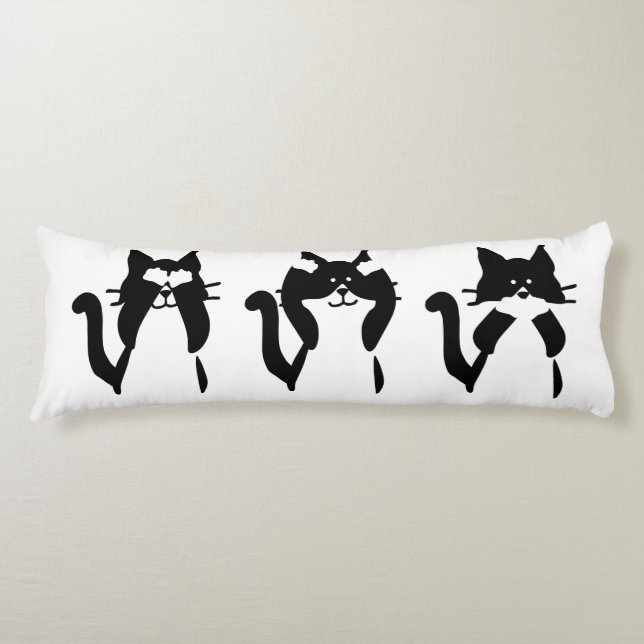 Coussins Longs Chats Tuxedo noirs et blancs | Trois chatons (Devant)