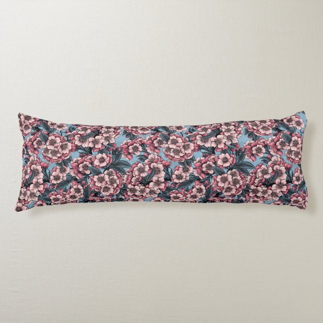 Coussins Longs Cherry blossom in pink and blue (Devant)