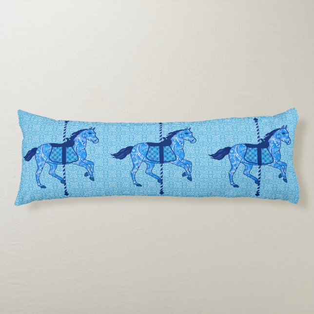 Coussins Longs Cheval de carrousel - Cobalt et Sky Blue (Devant)