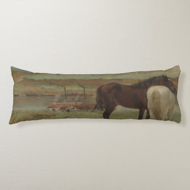 Coussins Longs Chevaux dans une prairie, Peinture à l'huile, Edga (Devant)