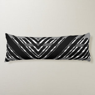 Coussins Longs Chevron Code-Barres Rayé Gris Noir