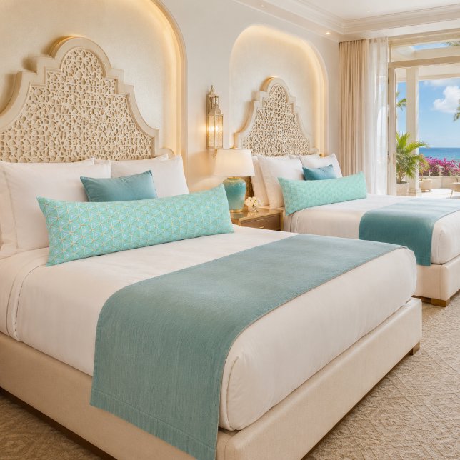 Coussins Longs Chic Aqua Bleu Géométrique Or  (Stylish Aqua Blue and Gold Geometric Body Pillow )