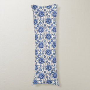 Coussins Longs Chic Bleu blanc à fleurs chinoiserie toile monogra