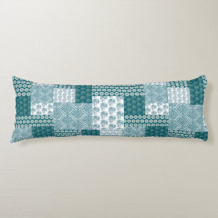 Coussins Longs Chic ethnique Faux Patchwork Motif, Turquoise et b
