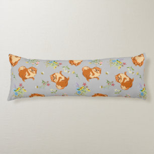 Coussins Longs Chien et fleurs de Poméranie