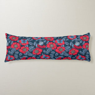 Coussins Longs Chien rose et papillons en bleu et rouge