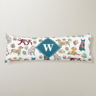 Coussins Longs Chiens Motif et Vintage Aquarelle Fleurs Monogramm