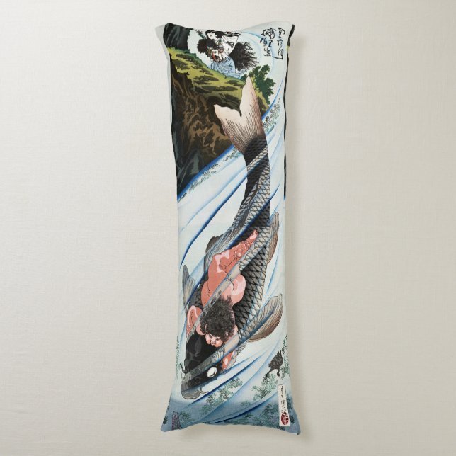 Coussins Longs Chinoiserie Carpes Koï Cascade Art Japonais (Devant (Vertical))
