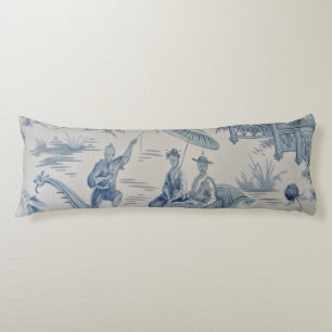 Coussins Longs Chinoiserie orientale bleue et blanche