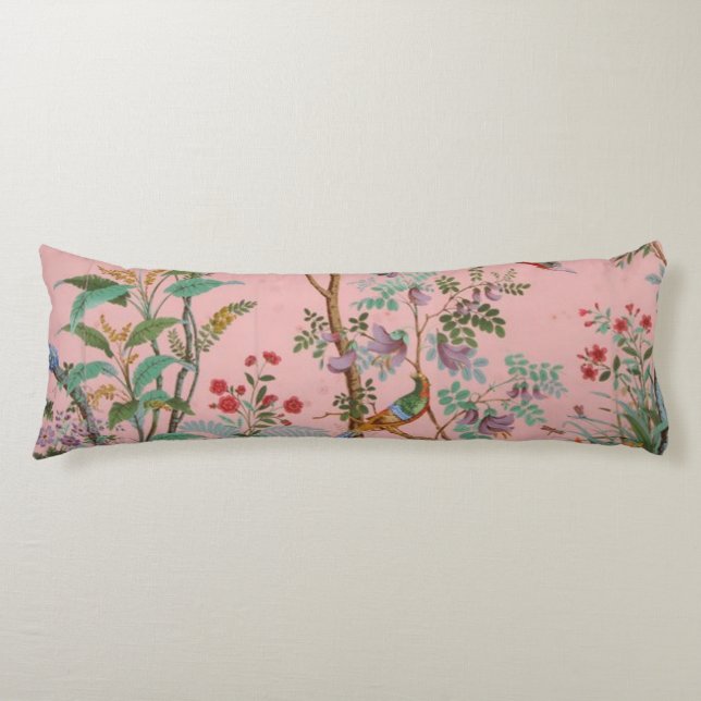 Coussins Longs Chinoiserie rose (Devant)
